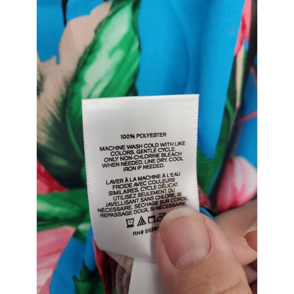 Expres Portofino Slim Tropical Print Roll-Tab Sleeve Button-Up Shirt Size Small - Picture 6 of 6